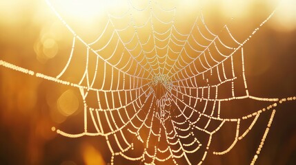 Dew-kissed spiderweb at sunrise