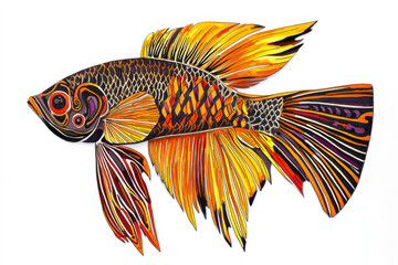 vibrant Betta fish illustration with colorful fins and intricate details