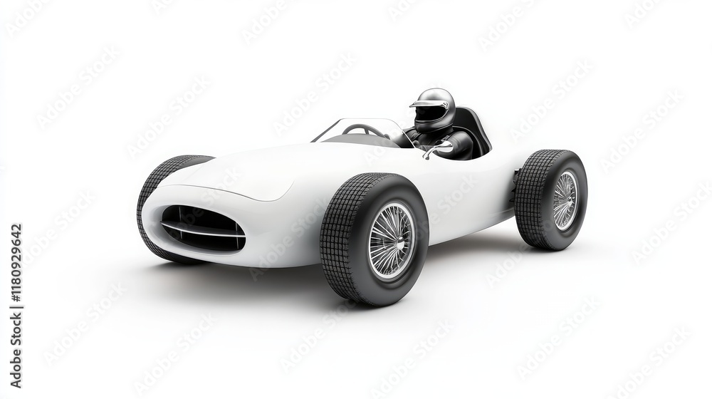 Poster a race car and driver angled view isolated on a white background 3d rendering