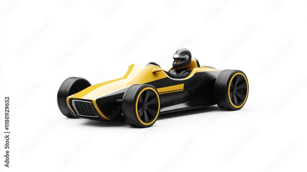 Poster a race car and driver angled view isolated on a white background 3d rendering