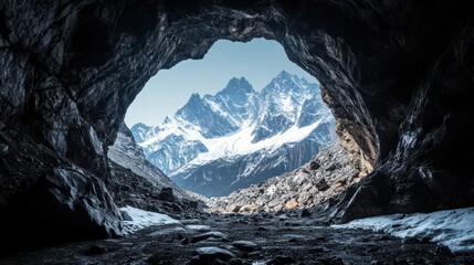Obraz premium Majestic Mountain View from Cave Entrance