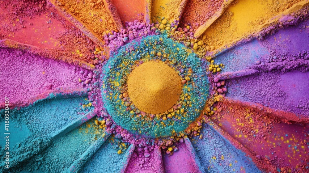 Poster a kaleidoscope effect created using vibrant holi powders in intricate symmetrical patterns on a flat