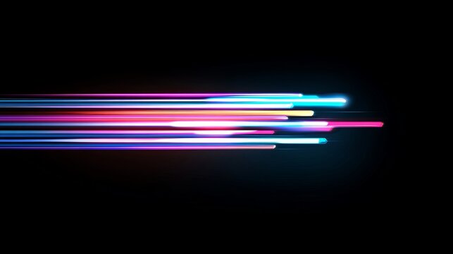 Colorful light trails with highspeed motion effects Vector illustration of dynamic lights on a black background