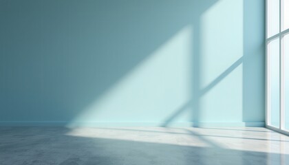 Obraz premium A smooth gray floor with a misty blue wall for serene product presentations.