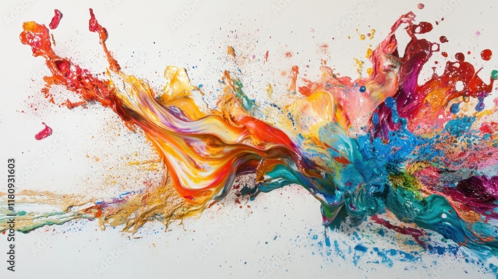 Poster a vibrant splash of holi colors exploding in mid-air on a white background, creating a mesmerizing, 