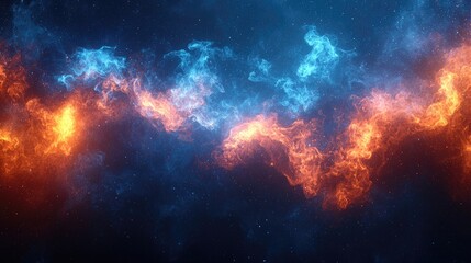 Cosmic Fire and Ice: A Spectacular Dance of Celestial Energy.  A mesmerizing abstract artwork depicting the vibrant interplay of fiery orange and cool blue cosmic 