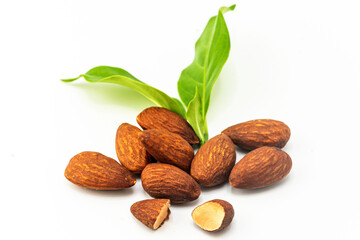 Almond macro shoot nuts healthy food isolated on white background,  Almond Clipping path