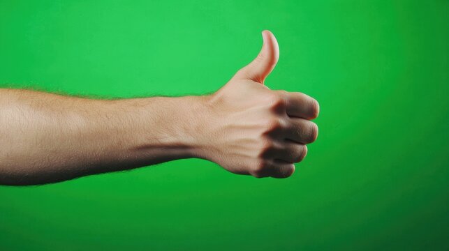 Positive thumbs up gesture green screen photo studio close-up - Powered by Adobe