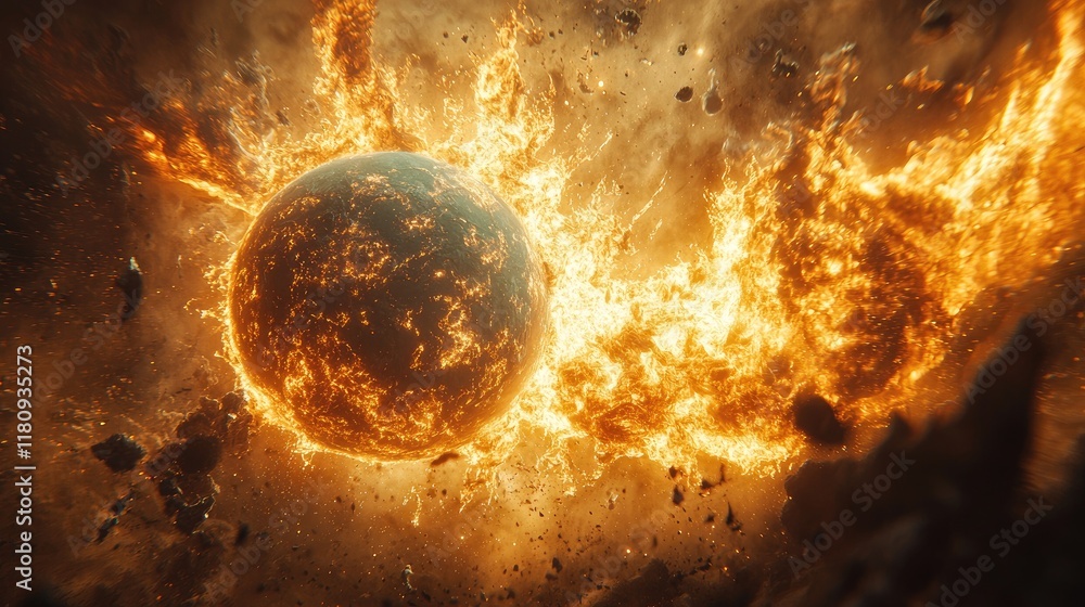 Poster cosmic inferno: a fiery planet explosion in the vast universe. witness the cataclysmic event of a pl