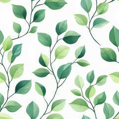 Seamless pattern of minimalistic green leaves on light background