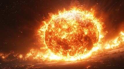 Cosmic Inferno: A Fiery Stellar Explosion in the Vast Universe. Witness the incandescent brilliance of a supernova, a breathtaking spectacle of cosmic proportions.