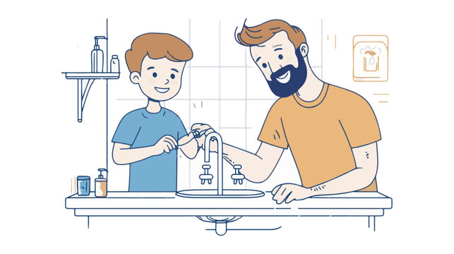 recommend clip art: vector father and son fix the water faucet cartoon