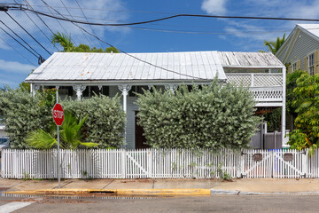 typical wooden family house in historic traditional style in Key West, Florida, USA