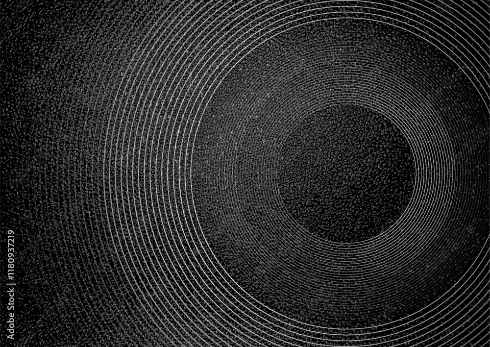 Poster abstract linear monochrome circles with grunge grainy texture background. geometric vector design