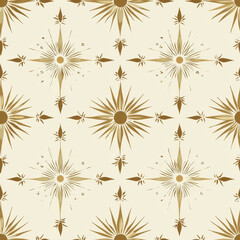 Minimal starburst shapes in soft gold tones create vintage pattern