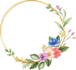 Fototapeta premium Watercolor Floral Frame with Gold Accents