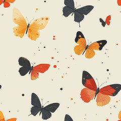 Colorful butterflies in seamless pattern with pastel tones and splashes