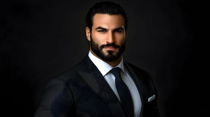 Fototapeta premium Dark Business Portrait Illustration: Man in Suit