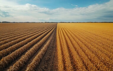 Climate change affecting agriculture, thriving crops vs droughtimpacted fields, environmental disaster in farming, agriculture contrast