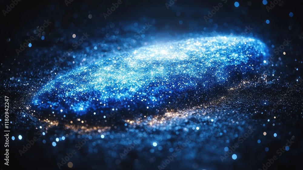 Poster cosmic sparkle: a mesmerizing journey through the depths of a vibrant blue galaxy, showcasing the ce