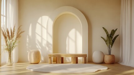 Minimalist Room Interior Design With Wooden Bench