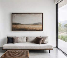 Generative AI, Modern minimalist living room with perforated metal sectional sofa, laser-cut detail end table, and powder-coated metal buffet table