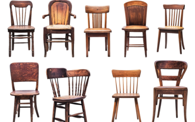 Wooden old chairs collection available PNG on white background