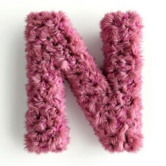 Vertical N rendered in dense pink fur, strong presence, 3D.