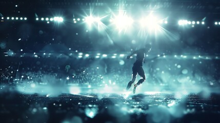 Naklejka premium Soccer Player Runs Towards Bright Stadium Lights