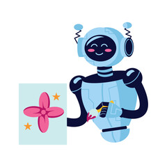 ai artist robot with painting flower