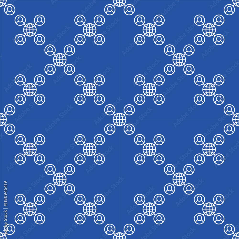 Poster earth and people around vector multipolarity seamless pattern in thin line style