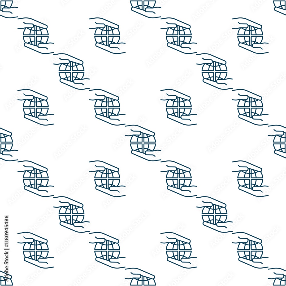 Poster earth globe inside hands vector multipolarity seamless pattern in outline style
