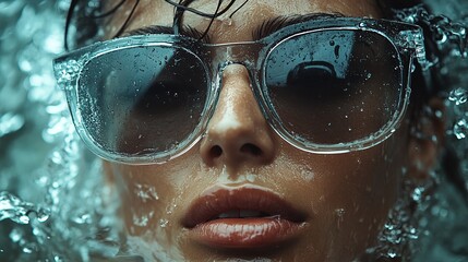 Fototapeta premium A rain-themed shoot with transparent sunglasses and glossy waterproof boots