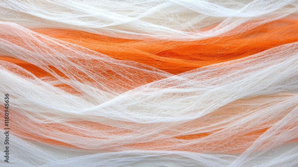 Aufkleber colorful strands of textured fibers in orange and white flowing in a wave-like pattern for creative 