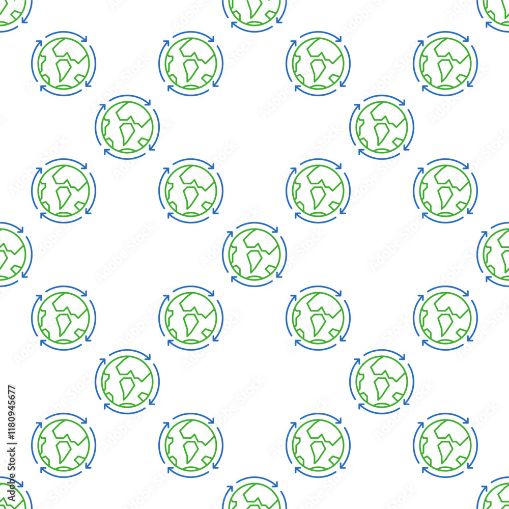 Poster earth planet with arrows around vector multipolarity seamless pattern in outline style