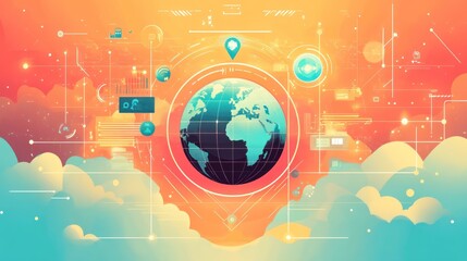 Global network connection, data visualization, cloud computing, futuristic background, digital marketing
