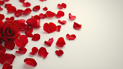 Red Rose Surrounded by Vibrant Rose Petals on Simple Background for Romantic Themes and Celebrations
