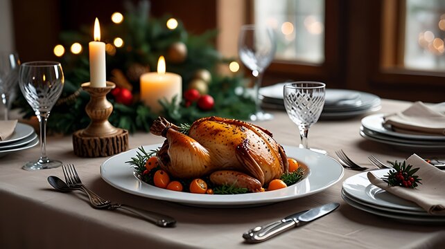 festive dinner table set for a holiday feast