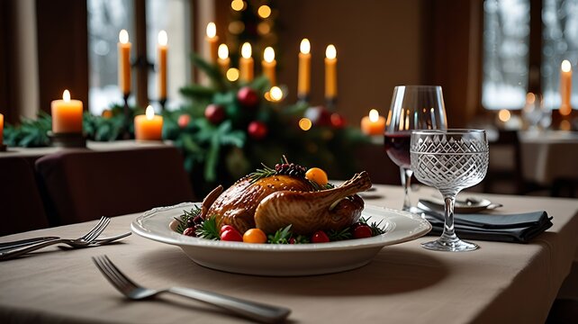 festive dinner table set for a holiday feast