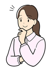 アイデアを思いついたロングヘアの女性