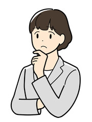 検討しているスーツの女性