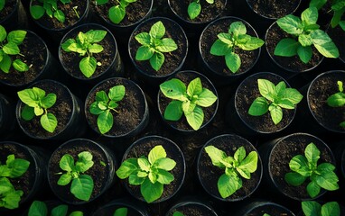 Reforestation project in thriving forest ecosystem, young trees flourishing, nature regeneration, environmental renewal and green recovery