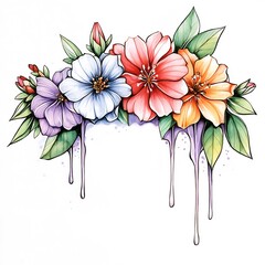 Vibrant Flower Illustration: Delicately Detailed, Melting Paint Effect. AI Generated