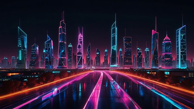 Futuristic cityscape glowing with neon lights