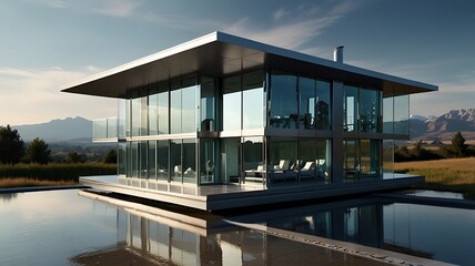 Obraz premium Futuristic house vector with glass and steel elements