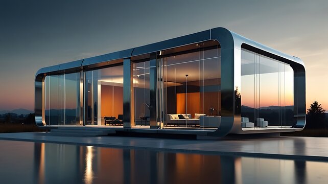 Futuristic house vector with glass and steel elements