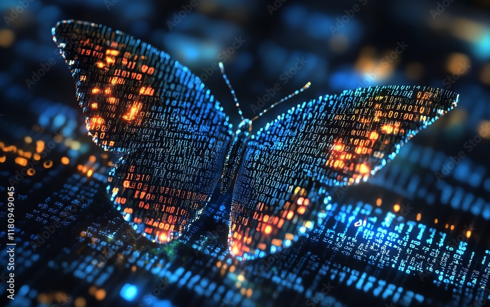 Leinwandbilder pixelated butterfly emerging from binary code, representing digital transformation, hyperrealistic d