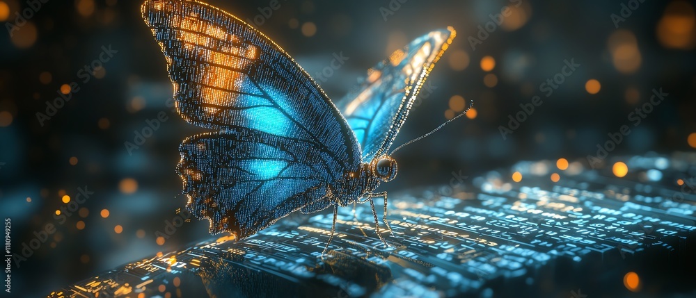 Aufkleber the evolution of technology and business, pixelated butterfly emerging from binary code, hyperrealis
