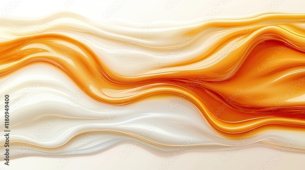 Poster abstract flowing waves of golden orange and creamy white liquid texture creating a vibrant and dynam