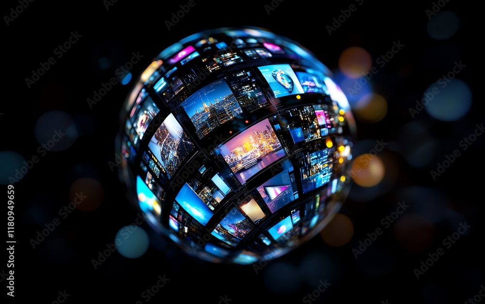 Poster abstract digital globe with floating media images